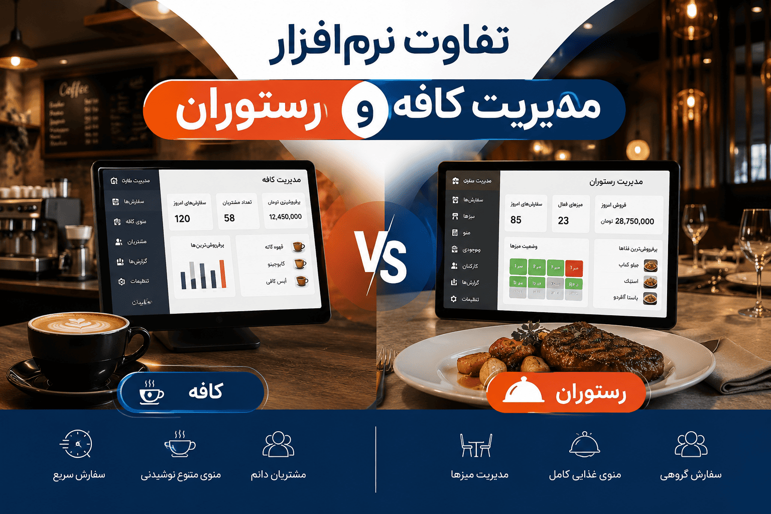 تفاوت نرم‌افزار مدیریت کافه و رستوران